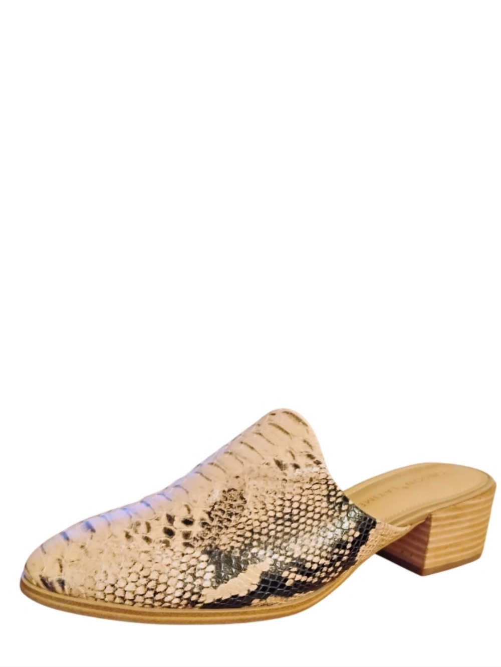 Gibson & Latimer Beige Snake-Embossed Slip-On Mule
